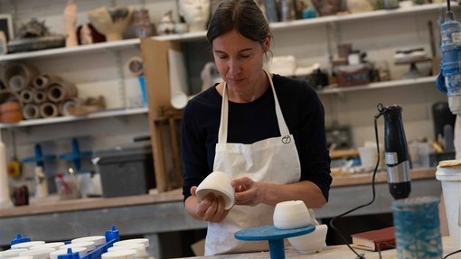 Student working with clay
