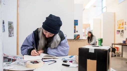 Student working in a studio