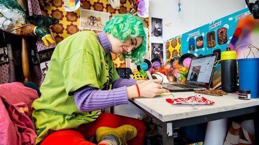 Art student working in a studio