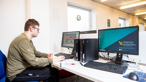 Student at library PC