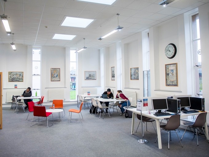 Students studying in Lampeter library 