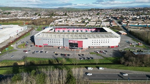Aerial shot of Parc y Scarlets