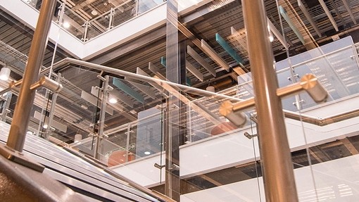 Bright metal stairs leading upwards.